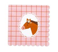 PartyDeco - 12 SERVIETTES PAPIER FESTON CHEVAL 33CM ROSE