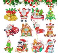 12 Set Diamond Painting Weihnachten Anhänger Weihnachtselemente Diamonds Painting Schlüsselanhänger Doppelseitige Weihnachten Wichtel Diamond Painting Adventskalender Malerei DIY Kit Weihnachtsbaum De