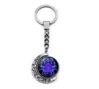 12 Signe Du Zodiaque Porte-Clés Lumineux - Double Face Rotation Lune Pendentif Bleu Taureau Gémeaux Cancer Poissons 12 Constellation Porte-Clés, Pendentif Croissant De Mode Ornement De Sac De Voit