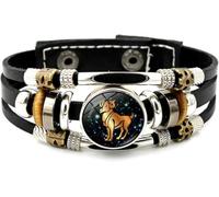 12 Signes du Zodiaque Constellation Bracelet Bracelet Bijoux Multicouche Bracelets en Cuir tressé pour Hommes Femmes, Lumineux - Bélier
