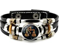 12 Signes du Zodiaque Constellation Bracelet Bracelet Bijoux Multicouche Bracelets en Cuir tressé pour Hommes Femmes, Lumineux - Balance