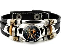 12 Signes du Zodiaque Constellation Bracelet Bracelet Bijoux Multicouche en Cuir tressé Bracelets pour Hommes Femmes, Lumineux - Gémeaux