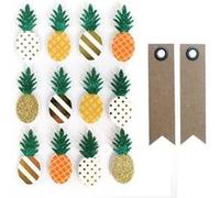 12 stickers 3D Ananas 4,5 cm + 20 étiquettes kraft Fanion Multicolore