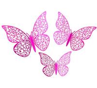 12 Stickers 3D Papillons Rose Fushia