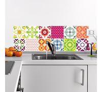 12 Stickers adhésifs carrelages | Sticker Autocollant Carreaux de ciment - Mosaïque carrelage mural salle de bain et cuisine | Carreaux de ciment adhésif mural - azulejos - 15 x 15 cm - 12 pièces