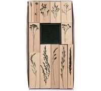 12 tampons en bois - fleurs et herbes des champs Marron G