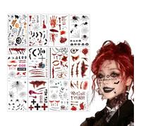 12 Tatouages Ephémères Halloween Fête Tatouage Enfant Fausse Peau Tatouage Autocollants Visage Effrayants pour Adultes et Enfants Accessoires Halloween