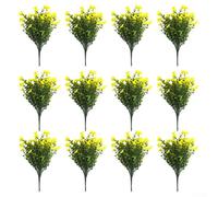 12 tiges de fleurs artificielles résistantes aux UV pour une utilisation en extérieur sur les porches, terrasses, pelouses, cimetières et décorations d'événements spéciaux (jaune)