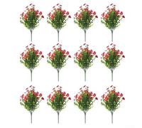 12 tiges de fleurs artificielles résistantes aux UV pour une utilisation en extérieur sur les porches, terrasses, pelouses, cimetières et décorations d'événements spéciaux (rose rouge)
