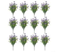 12 tiges de fleurs artificielles résistantes aux UV pour une utilisation en extérieur sur les porches, terrasses, pelouses, cimetières et décorations d'événements spéciaux (violet)