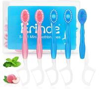 12 Unités Brosse À Dents Et Fil Dentaire 2 En 1 (3 Pêche + 3 Thé Vert + 3 Cerise + 3 Menthe),Inclut Cure-Dents,Dentifrice Et Gratte-Langue,Protection Pour Gencives Sensibles