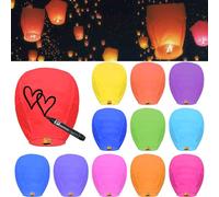 12 Unités Lanterne Volante, Biodegradable Lanterne en Papier Chinoise, Bougies Volantes Sky Lanterns, Lanternes Volantes en Mémoire de Mariage, de Fêtes et de Festivals, Multicolores