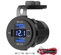 12 V /24 V Prise USB de Chargeur de Voiture, Qidoe Double QC3.0 18 W et 30 W PD Adaptateur Prise avec Interrupteur et Voltmètre Chargement Rapide pour iPhone,Android,iPad, Adapté Camper, Moto