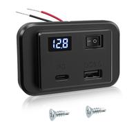 12 V Usb C Car Charger Socket With Switch And Led Voltmeter 40w Pd2.0 + Qc3.0, Dc12v-26v Double Usb Panel Quick Charge Control Adapter For Boat, Camper Car, Truck, 1 Piece