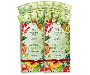 12 Variétés De Graines d'Légumes - Pack de 2, 10.200 Graines Prêtes A Etre Cultivées - Kit De Plantation De Légumes, Cultivez Votre Propre Potager - Cadeau Jardinage Femme, Enfants, Débutants