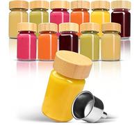 12 verres à shot - Mini-verres avec couvercle en bambou & entonnoir en acier inoxydable [60ml] - Bouteilles à shot à remplir - Anti-fuite, polyvalent pour shot au gingembre, jus, épices & autres