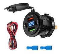 12 Volts 66W Prise USB, 4 Ports Prise de Chargeur de Voiture Double PD 3.1A 30W et Double Rapide Charge USB A avec LED Voltmètre pour Voiture Chargement Rapide pour Bateau Camping-Car Camion Moto