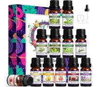 12 X 10 Ml 100% Organic Essential Oil For Diffusers,Lavender,Rose,Jasmine,Tea Tree,Eucalyptus,Lemongrass,Rosemary,Peppermint,Cedar,Lemon,Grapefruit,Strawberry