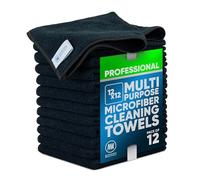 12" x 12" Pro Multi-Surface Microfiber Cleaning Cloths | Black - 12 Pack | Premium Microfiber Towels for Cleaning Glass, Kitchens, Bathrooms, Automotive, Supplies & Products