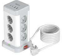 12 x 3680w/16A Tower Sockets with Switch & Cable 2 m, USB Power Strip with 2 USB A + 2 USB C (Max 5V/3.4A), Multiple Socket Surge Arrester Multiple Socket Suitable for Home Office