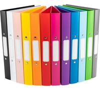 12 X A4-12 Coloured Ring Binders-2 Rings-Flexible A4 2 Rings Spine Width 3.5 Cm-Narrow A4 Ring Binder With Magazine Holder And Stickers-A4 Stapler
