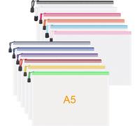 12 X A5 Zipped Document Pouches,Transparent Pvc Document Folder,Waterproof Plastic Zip Bag,Mesh Zipper Pouch For Travel,Supplies,Office,12 Colours