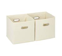 12 x boîte de rangement, panier d'étagère, caisse pliante avec poignée, boîte en tissu carrée, 30 cm, beige