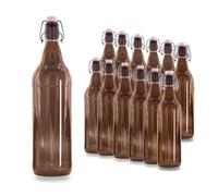 12 x Bouteilles de bière 1L avec bouchon à bascule - Lot de 12 bouteilles en verre 1L, parfaites comme bocaux de conservation ou bouteilles pour spiritueux.