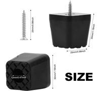 12 x Rubber Feet 30 x 30 x 29 mm, Black Furniture Feet, Protective Rubber Feet, Screw On Rubber Feet for Furniture, Tables and Chairs, with Screws