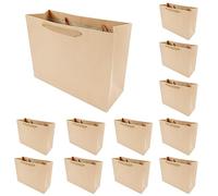 12 x Sacs en papier, Sacs cadeaux avec bord noir laminé mat, Sacs cadeaux en kraft avec poignées pour anniversaire, mariage, Noël, fête, shopping, baby shower, vente au détail, 35x13x26 cm (Marron)