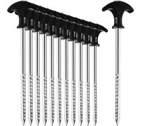 12 X Steel Tent Pegs-Heavy Duty Ground Pegs With Thread For Camping And Outdoors-Ideal For Normal And Hard Floors With T-Handle 170 X 7 Mm
