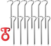 12 X Tent Pegs With 1 Hook Buckle,Aluminium Alloy Fixing Pegs For Camping And Outdoors,Picnic,Hiking,Fishing (Colour: Silver)
