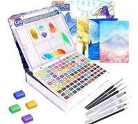 120 Aquarelle Peinture,Palette Aquarelle Set avec Palette Comprenant Fluorescente Macron Métalliques, Kit Aquarelle Peintures pour Artiste
