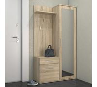 120 cm de large Garde-robe compacte Fiora 3 pcs. Ensemble de vestiaires Panneau Armoire à chaussures incl. miroir, couleur : Sonoma