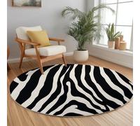 120 cm Minimalist Tapis Rond Salon, Rayures De Zèbre modèle Tapis de Sol Antidérapant pour Salon Chambre Cuisine Balcon Terrasse Salle à Manger Intérieur Extérieur, Noir
