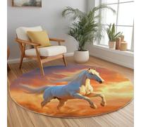 120 cm Moderne Tapis Rond Salon, Désert Animaux Chevaux modèle Tapis de Sol Antidérapant pour Salon Chambre Cuisine Balcon Terrasse Salle à Manger Intérieur Extérieur, Jaune