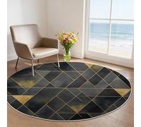 120 cm Tapis de Salon Rond à Poils Courts, Minimalisme Moderne Tapis de Sol Décoratif Doux et Confortable, Noir Triangles Lignes Géométriques Lavable et Antidérapant pour Salon Chambre