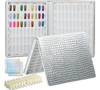 120 Colori Nail Swatches Book,Nail Art Nails Colour Display Book Con 120 Nail Tips & 1-200 Numeri Adesivi,Nail Chart Display Book Professionale Per Gel Polish Nails Art Design (Argento)