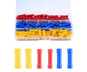 120 Connecteur Electrique, Manchon Isolant Cosse Electriques, Cosses à Sertir, Bornes à Sertir de Fil électrique Droites, Connecteurs à Sertir pour Câbles électriques Automobiles(Bleu, Rouge, Jaune)