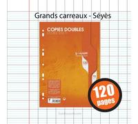 120 Copies Doubles Perforées 21x29,7 A4 Grands Carreaux Seyes 70g Clairefontaine