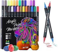 120 Couleurs 60 Stylos Feutre Acrylique, Feutre Peinture Acrylique Double Pointe Pinceau, Marqueur Acrylique Pour Papier, Verre, Galet, Métal, Plastique, Bois, Oeuf, Céramique, Textile