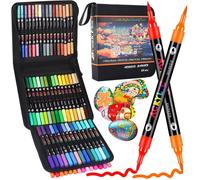 120 Couleurs 60 stylos Feutre Acrylique,Feutre Peinture Acrylique Double Pointe Pinceau,Marqueur Acrylique Pour Papier,Verre,Galet