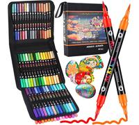 120 Couleurs 60 Stylos Feutre Acrylique, Feutre Peinture Acrylique Double Pointe Pinceau, Marqueur Acrylique Pour Papier, Verre, Galet, Métal, Plastique, Bois, Oeuf, Céramique, Textile