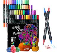 120 Couleurs 60 Stylos Feutre Acrylique, Feutre Peinture Acrylique Double Pointe Pinceau, Marqueur Acrylique Pour Papier, Verre, Galet, Métal, Plastique, Bois, Oeuf, Céramique, Textile