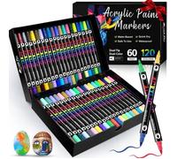 120 Couleurs Feutres Acrylique Coloriage,Feutre Peinture Acrylique, Séchage Rapide & Anti-Taches, Non Toxique &Sans Odeur,60 pièces