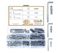 120 Crochets Muraux L avec Chevilles, Crochet à Visser Métal pour Tableau | 120 Crochets Muraux L avec Chevilles, Crochet à Visser Métal pour Tableau