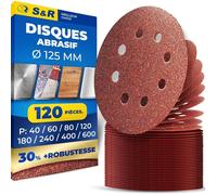 120 Disques de Ponçage 125mm Papier abrasif x Ponceuse Orbitale 125 mm Pour Peinture Bois Métal. Grain 40 60 80 120 180 240 400 600