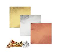 120 Feuilles D'or Imitation, Feuille D'argent 8 x 8,5 cm, D'or Imitation pour Dorure Crafting, Trois Couleurs, Or, Argent, Or Rose, Feuille Dor pour Ongles Nail Art, Peinture, Deco Meubles