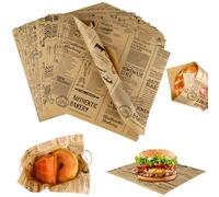 120 Feuilles Papier Journal Alimentaire, Papier Emballage Imperméable, Antiadhésif Respectueux Sulfurisé pour Sandwich, Frites, Hamburger (22 x 22cm)