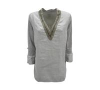 120% Lino, Femme, Blouses et Chemises, Blanc, Taille: 38 FR Blouse en lin perle avec perles